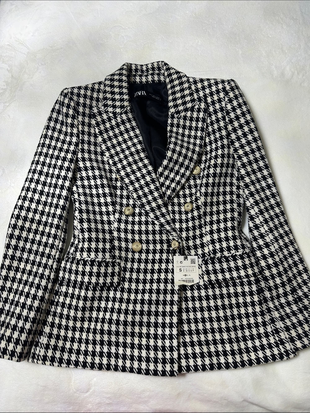 Zara Houndstooth Double Breasted Blazer